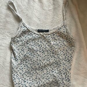 Brandy Melville Cream Tank with Blue Floral Print